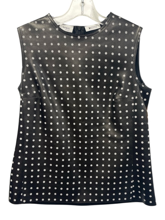 Akris Punto Size 6 Black Lamb leather Polka Dots Sleeveless Zip Back Skirt Set Black / 6