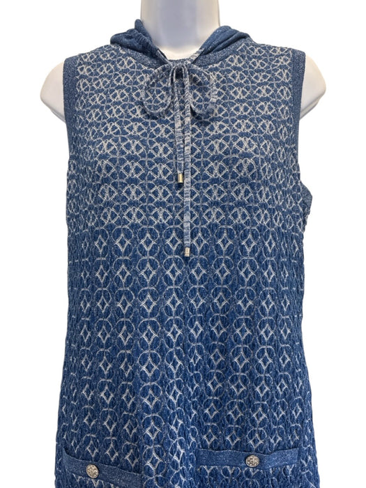 Chanel Size 40 Blue Silk Blend Hood Metallic Thread Sleeveless Textured Dress Blue / 40