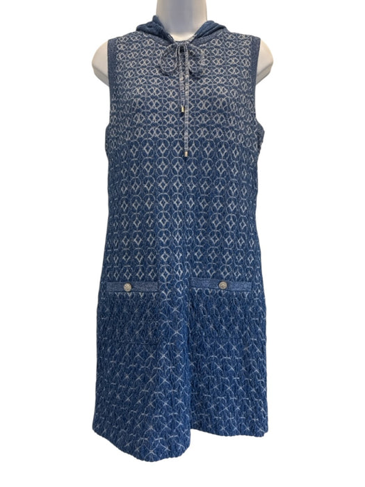 Chanel Size 40 Blue Silk Blend Hood Metallic Thread Sleeveless Textured Dress Blue / 40