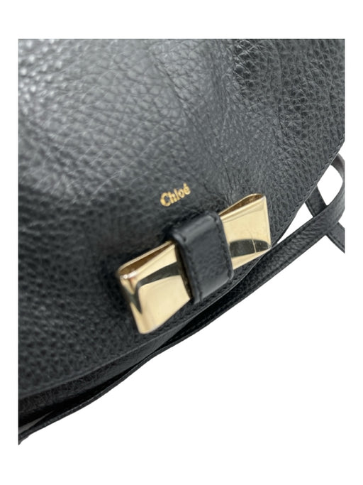 Chloe Black Leather Cross Body Gold Hardware Bow Detail Bag Black / Small