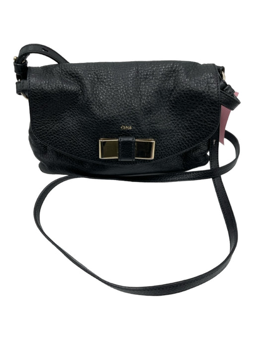 Chloe Black Leather Cross Body Gold Hardware Bow Detail Bag Black / Small