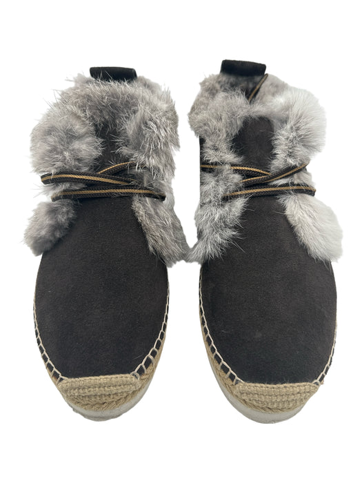 See By Chloe Shoe Size Est 7 Brown Suede Fur Trim lace up Moccasin Shoes Brown / Est 7