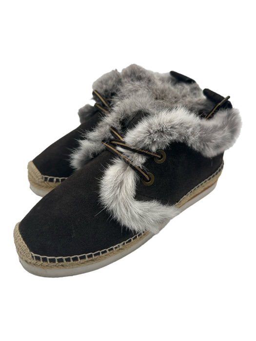 See By Chloe Shoe Size Est 7 Brown Suede Fur Trim lace up Moccasin Shoes Brown / Est 7