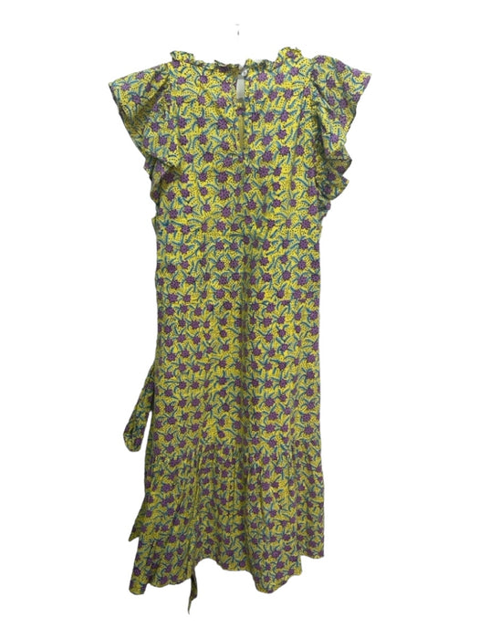 Banjanan Size XS Yellow & Purple Cotton Ruffle Cap Sleeve Floral Print Dress Yellow & Purple / XS