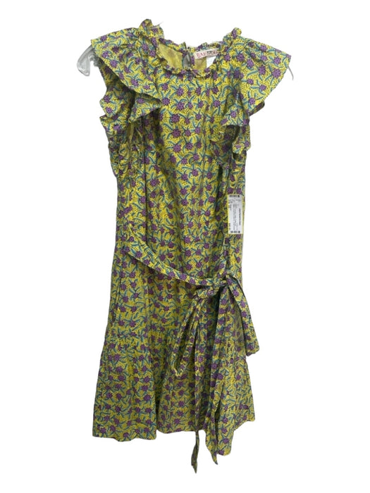 Banjanan Size XS Yellow & Purple Cotton Ruffle Cap Sleeve Floral Print Dress Yellow & Purple / XS