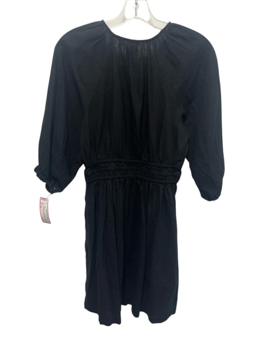 Gap Size MP Black Linen Blend Keyhole Front Knee Length 3/4 Sleeve Dress Black / MP