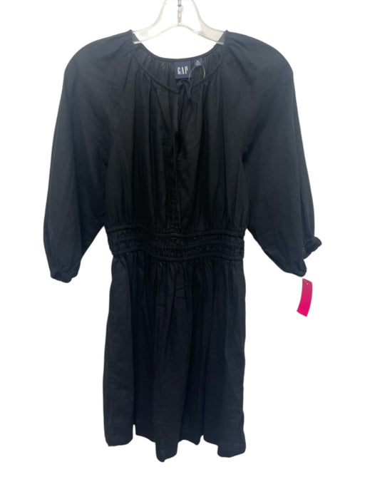 Gap Size MP Black Linen Blend Keyhole Front Knee Length 3/4 Sleeve Dress Black / MP