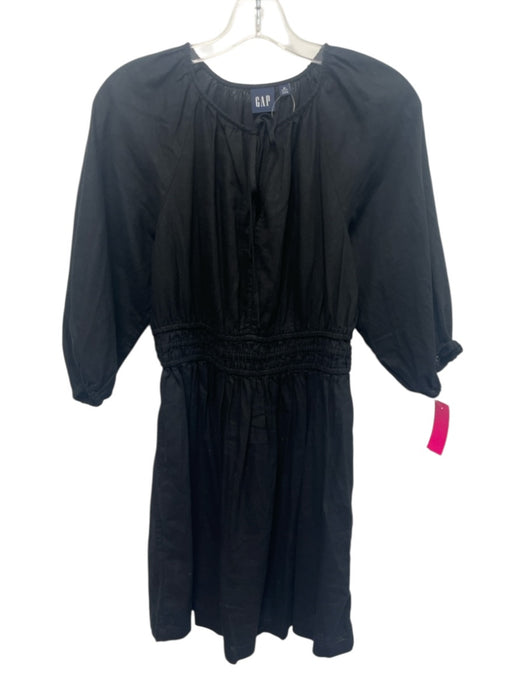 Gap Size MP Black Linen Blend Keyhole Front Knee Length 3/4 Sleeve Dress Black / MP