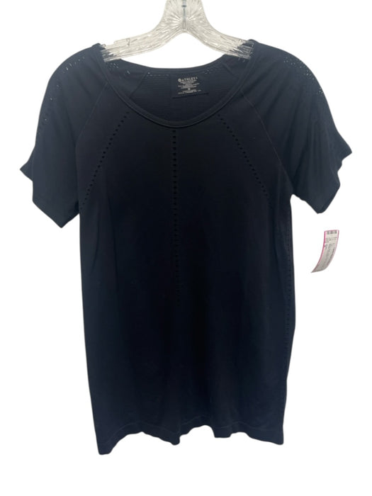 Athleta Size M Black Nylon Wide Neck Short Sleeve Athletic Top Black / M