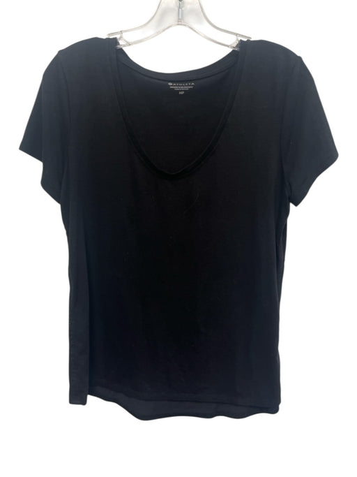 Athleta Size M Black Poly Blend Wide Neck Short Sleeve Athletic Top Black / M