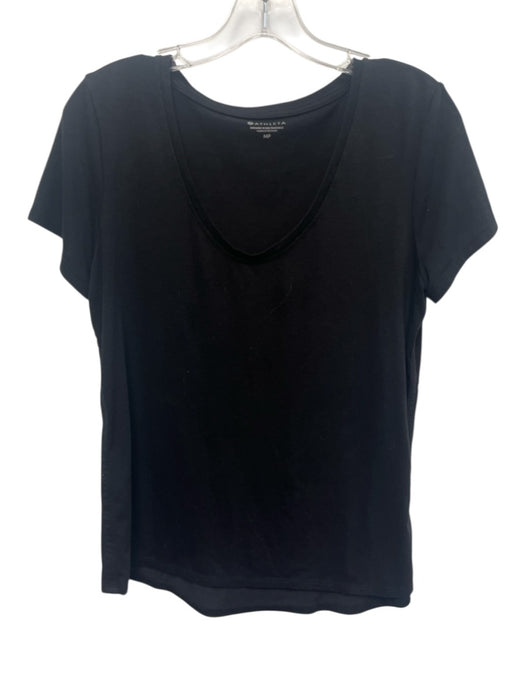 Athleta Size M Black Poly Blend Wide Neck Short Sleeve Athletic Top Black / M