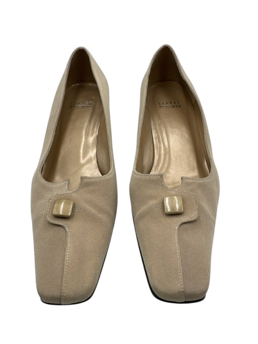 Stuart Weitzman Shoe Size 7.5 Beige Textile Square Toe Kitten Heel Pumps Beige / 7.5