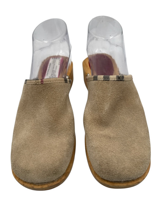 Burberry Shoe Size 37 Beige Suede Tartan Plaid Rubber Outsole Clogs Beige / 37