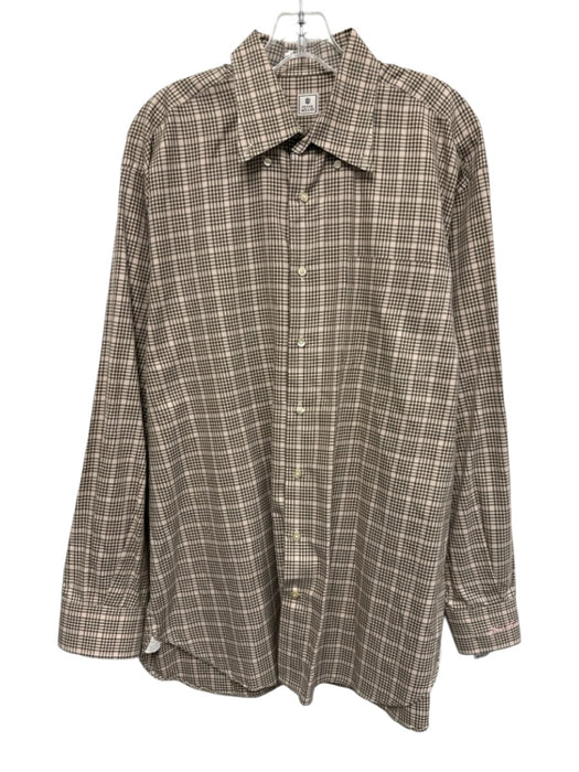 Peter Millar Size L Brown & Pink Cotton Plaid Button Down Long Sleeve Shirt Brown & Pink / L