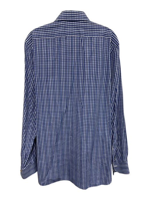 Kiton Size 16.5 Blue & White Cotton Plaid Button Down Men's Long Sleeve Shirt Blue & White / 16.5