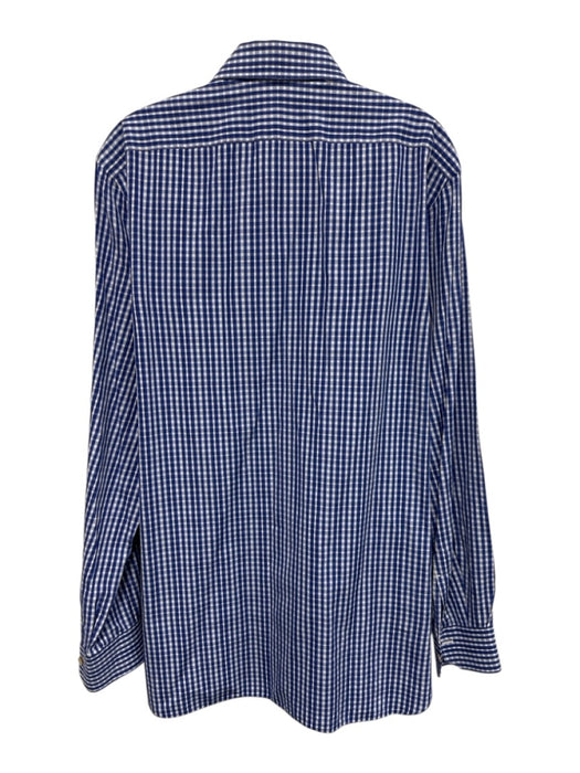 Kiton Size 16.5 Blue & White Cotton Plaid Button Down Men's Long Sleeve Shirt Blue & White / 16.5