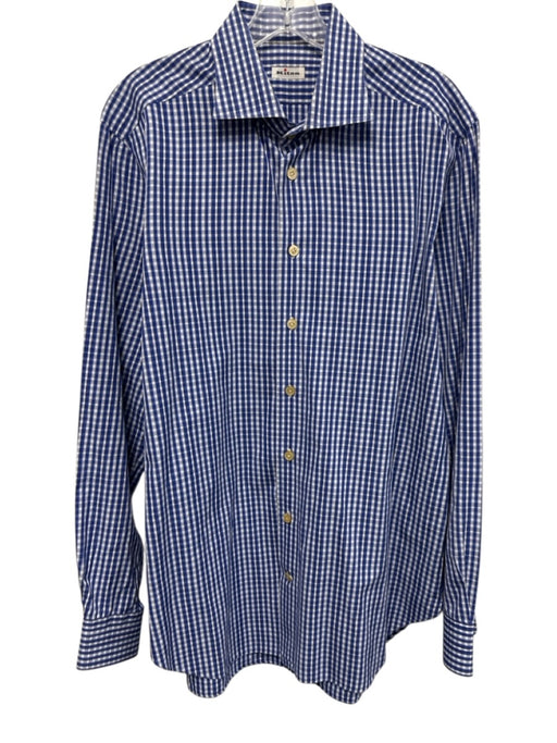 Kiton Size 16.5 Blue & White Cotton Plaid Button Down Men's Long Sleeve Shirt Blue & White / 16.5