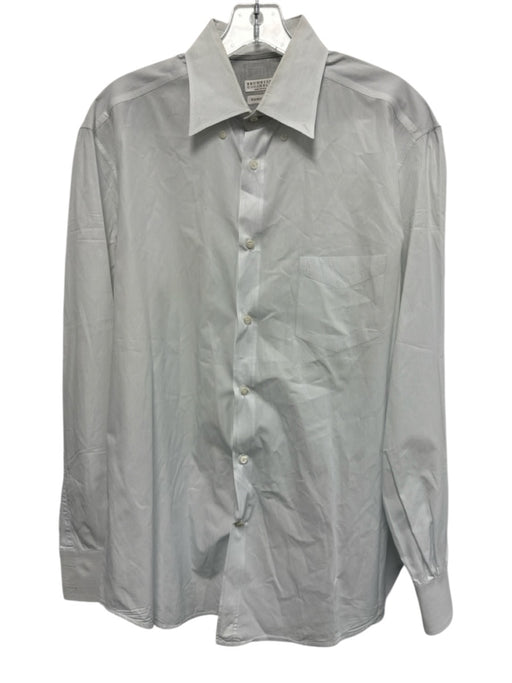 Brunello Cucinelli Size XL White & Blue Cotton Striped Men's Long Sleeve Shirt White & Blue / XL