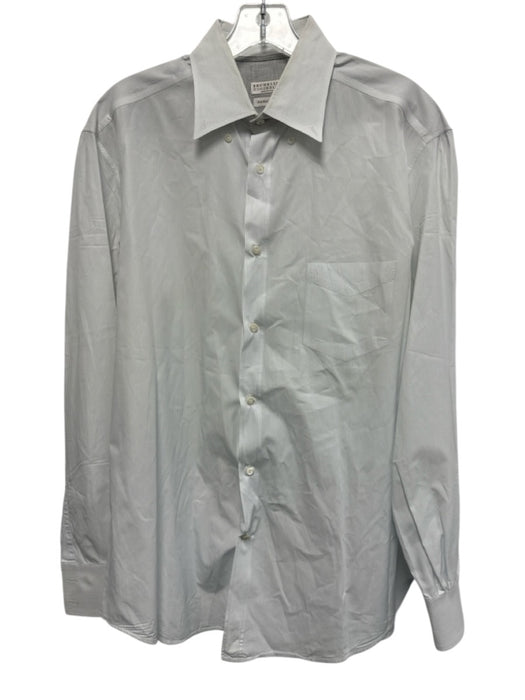 Brunello Cucinelli Size XL White & Blue Cotton Striped Men's Long Sleeve Shirt White & Blue / XL