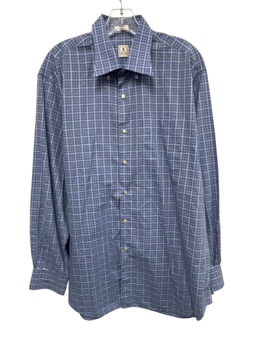 Peter Millar Size L Blue & White Cotton Plaid Button Down Long Sleeve Shirt Blue & White / L