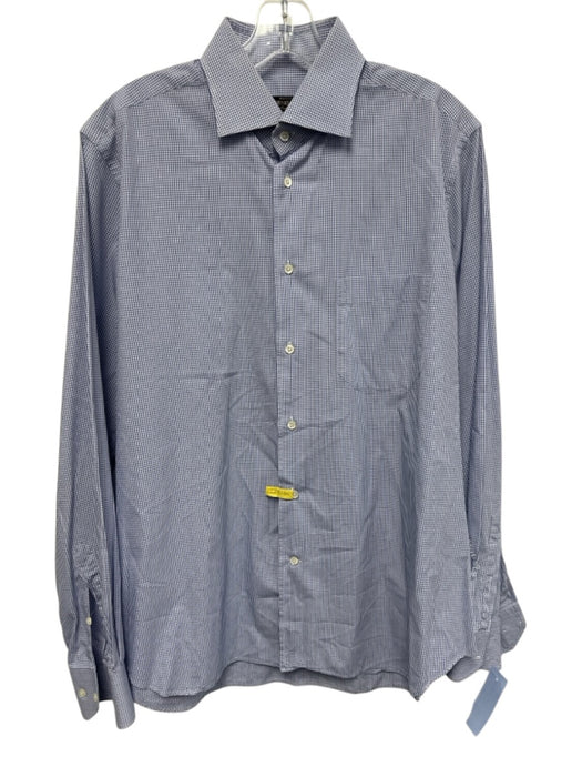 Cornelliani Size 16 Blue & White Cotton Grid Button Down Men's Long Sleeve Shirt Blue & White / 16