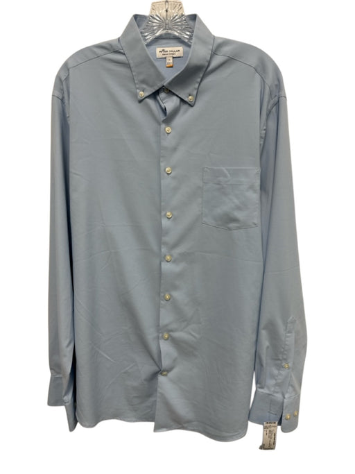 Peter Millar Size L Light blue Polyester Solid Button Down Long Sleeve Shirt Light blue / L