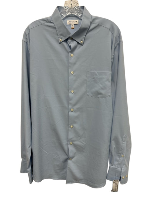 Peter Millar Size L Light blue Polyester Solid Button Down Long Sleeve Shirt Light blue / L