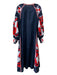 Fanm Mon Size XS navy blue & multi Linen Blend Snap Button Pockets Dress navy blue & multi / XS