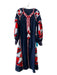 Fanm Mon Size XS navy blue & multi Linen Blend Snap Button Pockets Dress navy blue & multi / XS