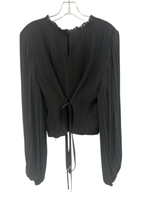Frame Size L Black Polyester Accordion Pleats Long Balloon Sleeve Tie Back Top Black / L