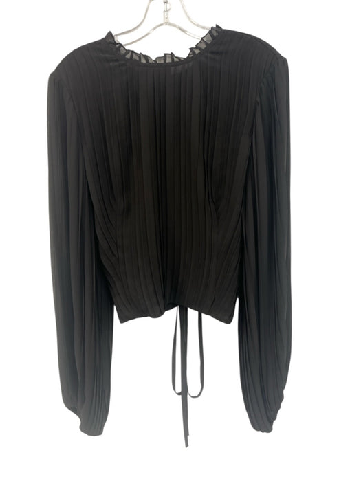 Frame Size L Black Polyester Accordion Pleats Long Balloon Sleeve Tie Back Top Black / L