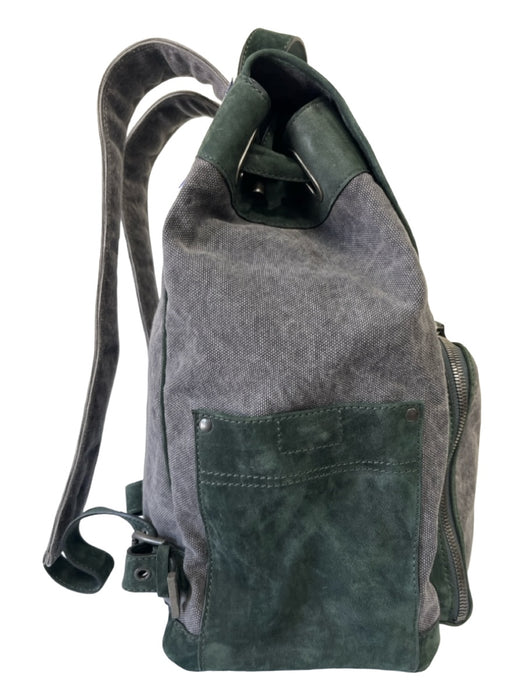 Peter Nappi Green & Gray Canvas & Suede Backpack Leather Trim Bag Green & Gray / L