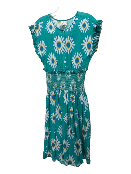 Nimo with Love Size S Green White & Yellow Linen Floral Maxi Button Front Dress Green White & Yellow / S