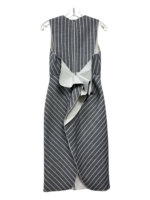 Acler Size 4 Gray & White Polyester Blend V Neck Sleeveless Pinstripe Midi Dress Gray & White / 4