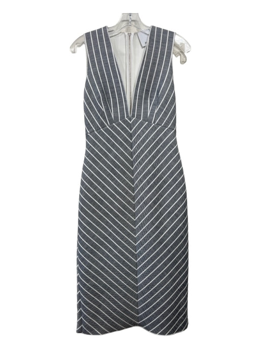 Acler Size 4 Gray & White Polyester Blend V Neck Sleeveless Pinstripe Midi Dress Gray & White / 4