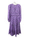 Ulla Johnson Size 4 Purple Cotton & Silk V Neck Tiered Floral Long Sleeve Dress Purple / 4