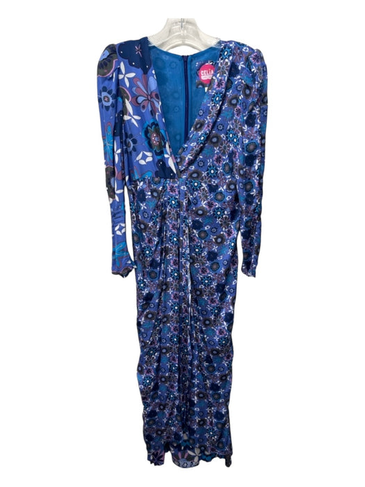 Celia B Size S Blue & Purple Polyester Floral Surplice Maxi Long Sleeve Dress Blue & Purple / S