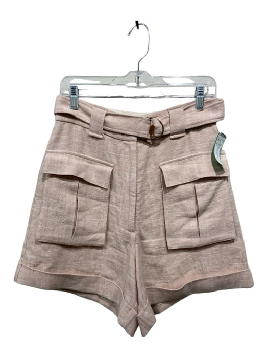 Acler Size 6 Blush Pink Viscose Blend Hook & Zip Cargo Pockets Belted Shorts Blush Pink / 6