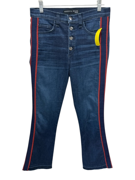 Veronica Beard Jeans Size 28 Dark Wash & Red Cotton Denim High Rise Stripe Jeans Dark Wash & Red / 28