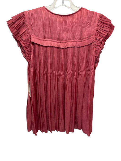 Ulla Johnson Size 2 Mauve Pink Polyester Split Neck Pleated Cap Sleeve Top Mauve Pink / 2