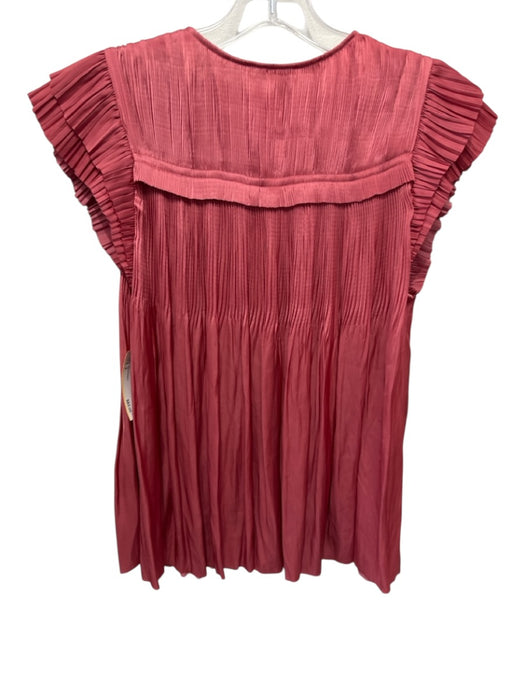 Ulla Johnson Size 2 Mauve Pink Polyester Split Neck Pleated Cap Sleeve Top Mauve Pink / 2
