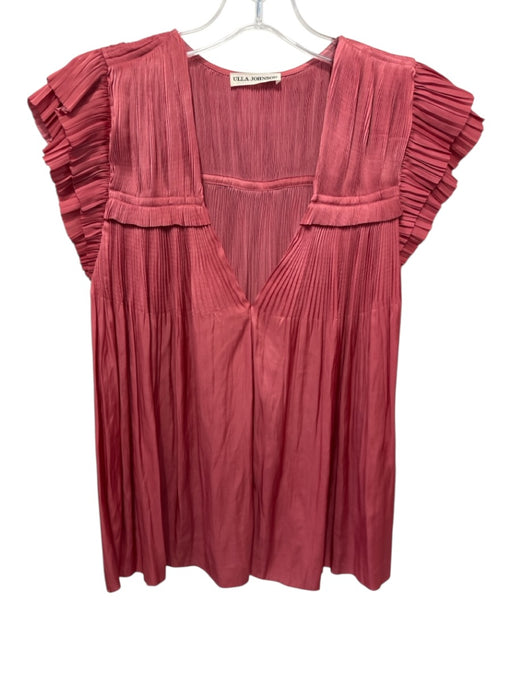 Ulla Johnson Size 2 Mauve Pink Polyester Split Neck Pleated Cap Sleeve Top Mauve Pink / 2