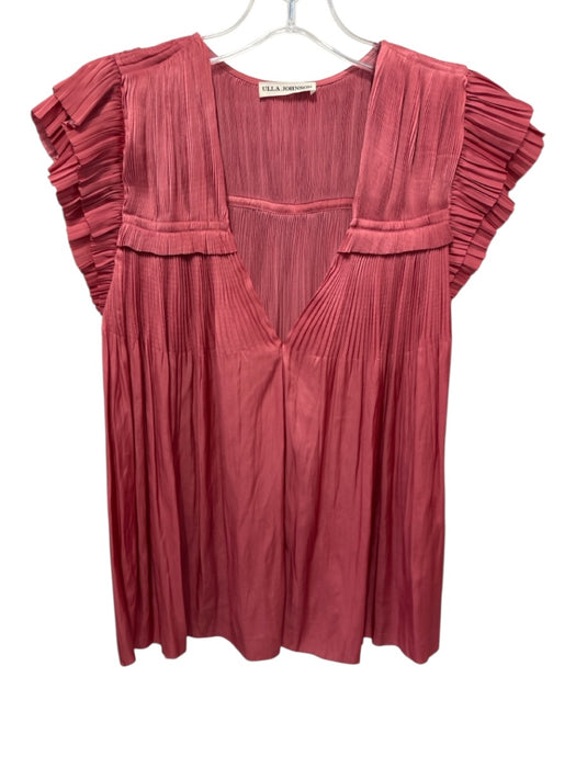 Ulla Johnson Size 2 Mauve Pink Polyester Split Neck Pleated Cap Sleeve Top Mauve Pink / 2