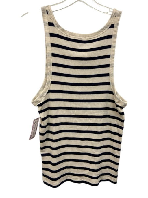 Nili Lotan Size Medium Navy & Cream Cotton Sleeveless Striped Ribbed Tank Top Navy & Cream / Medium