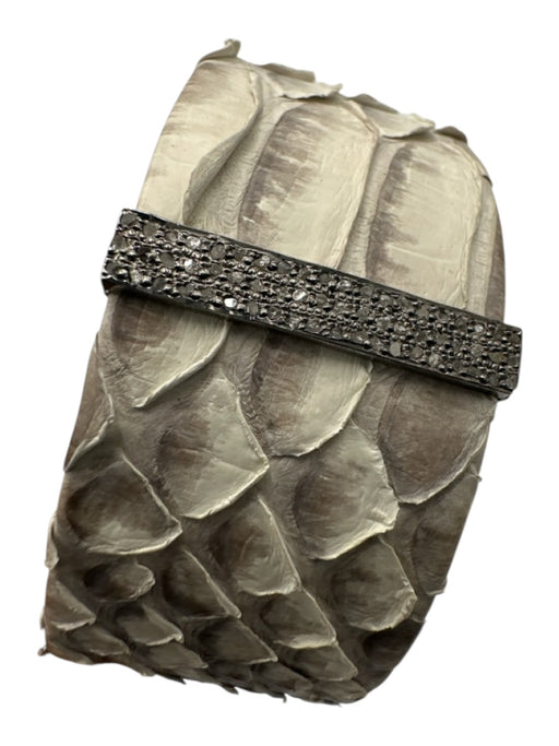 S. Carter Designs Gray & Cream Python Cuff Pave Diamonds Bracelet Gray & Cream