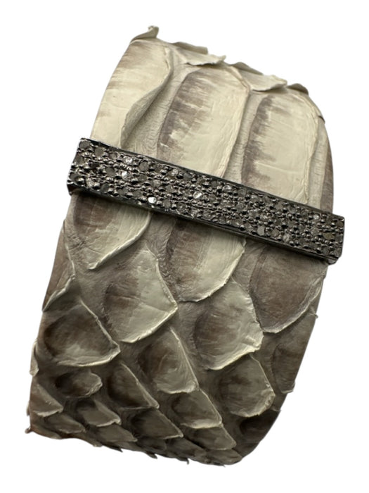 S. Carter Designs Gray & Cream Python Cuff Pave Diamonds Bracelet Gray & Cream