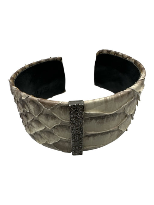 S. Carter Designs Gray & Cream Python Cuff Pave Diamonds Bracelet Gray & Cream
