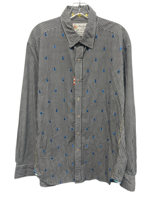 Robert Graham Size Est L White & Gray Cotton Plaid Button Down Long Sleeve Shirt White & Gray / Est L