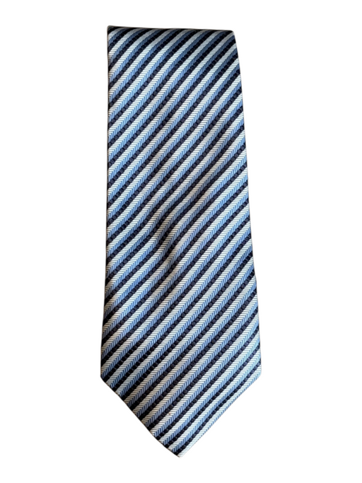 Ermenegildo Zegna Blue & White Silk Striped Men's Tie Blue & White