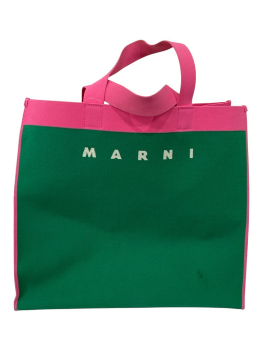 Marni Green & Pink Canvas Two Handle Colorblock Open Top Beach Tote Bag Green & Pink / XL